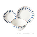 Prato de tigela de cerâmica azul e branco estilo chinês